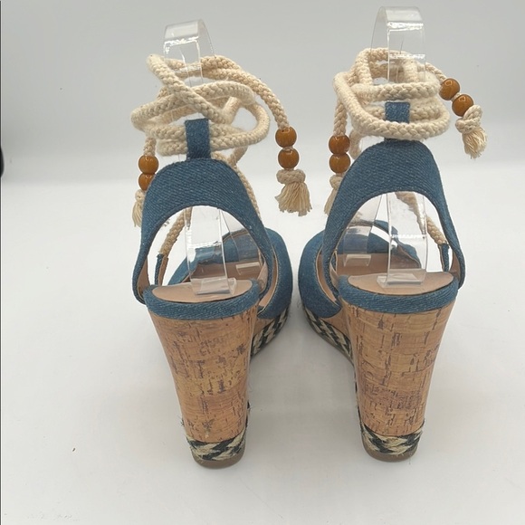 Mix No. 6 Denim Open Toe Strappy Ankle Wrap Wedge Sandals - Picture 5 of 11